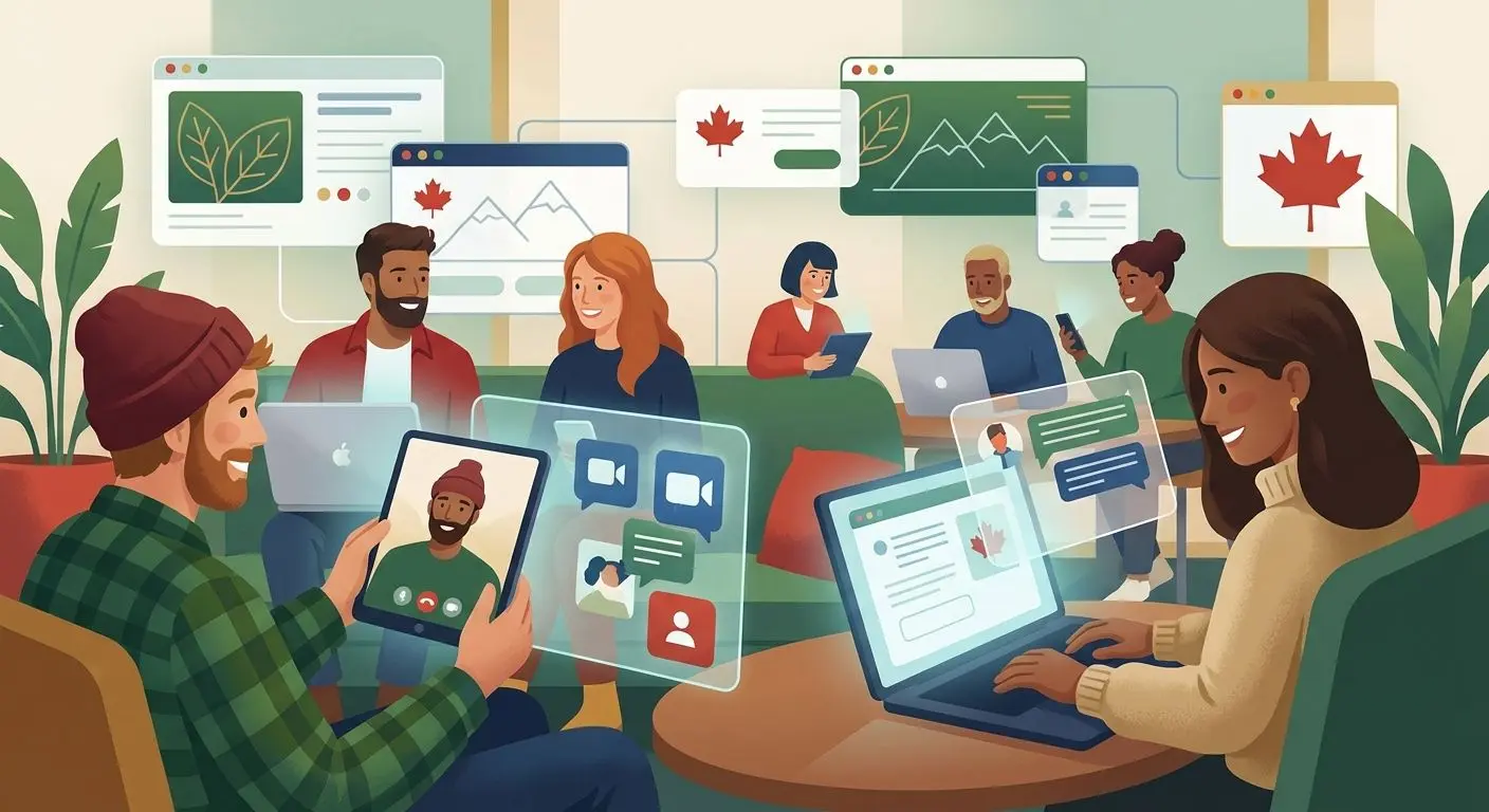 Online community illustration with social media and brand connection theme