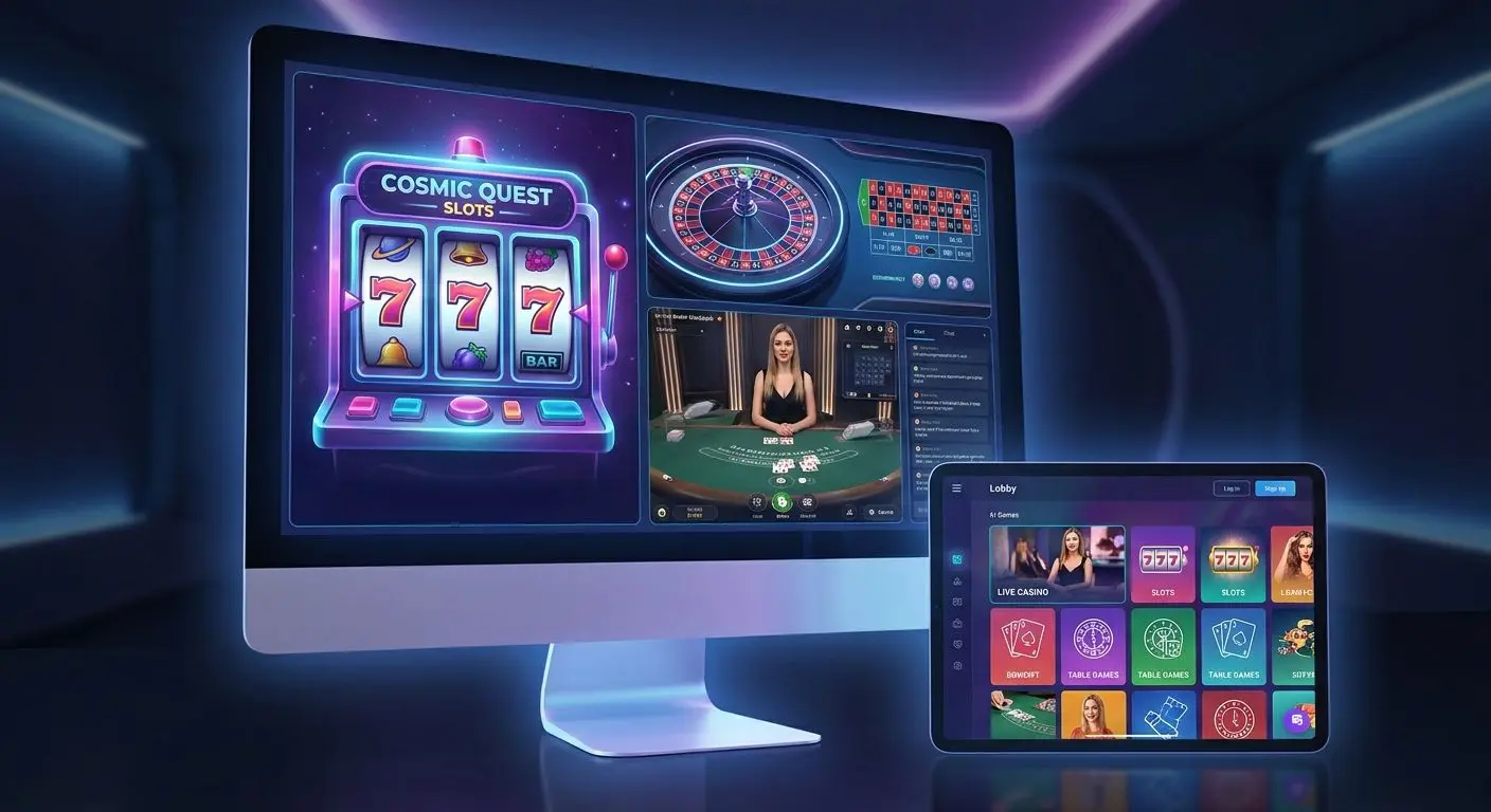 Collage of slot roulette and live game screens
