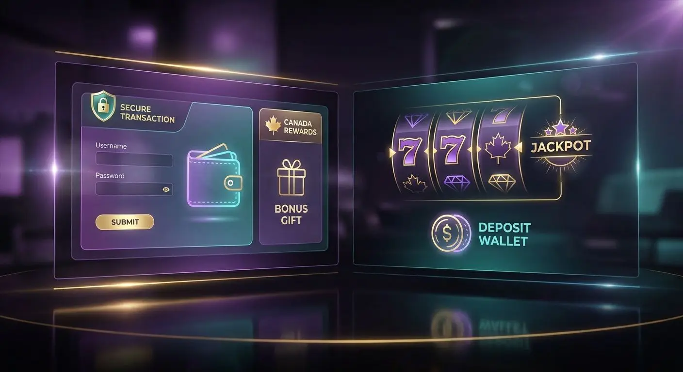 Deposit and bonus interface next to jackpot slot screens