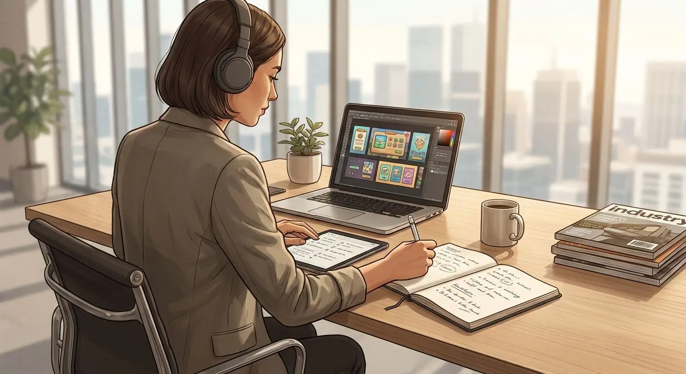 Editorial workspace for an iGaming content specialist reviewing jackpot game notes