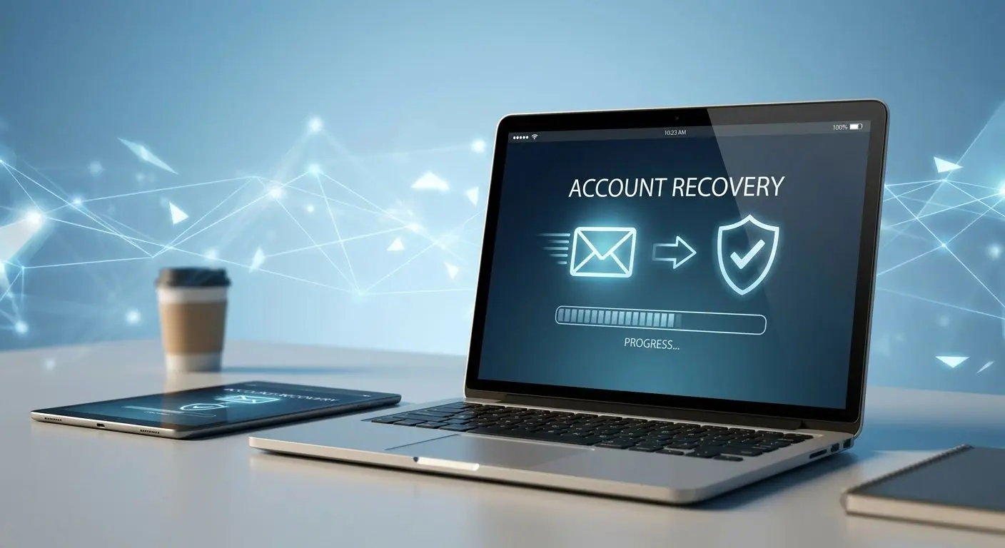 Account recovery screen with password reset and security symbols