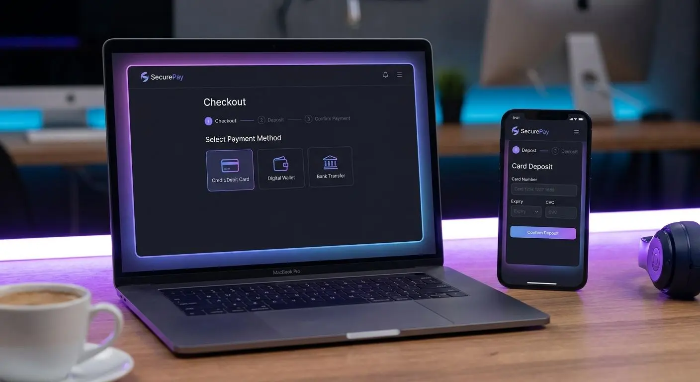 Step-by-step deposit process with card selection in cashier