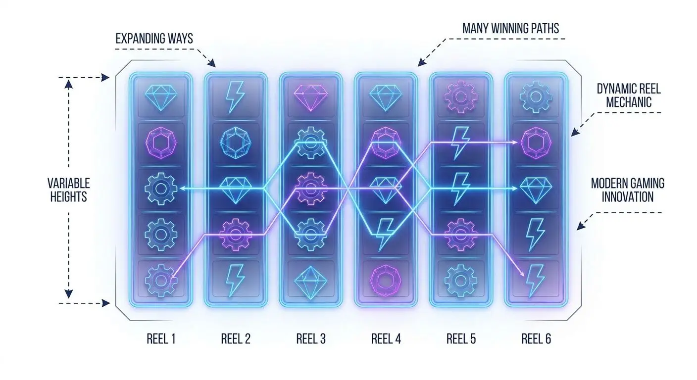 Illustration showing variable reels and ways to win in a Megaways-style game