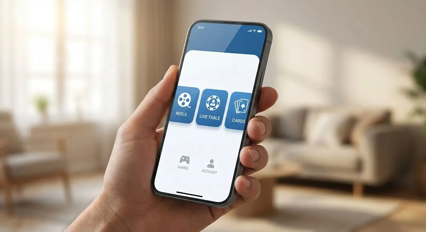 Smartphone showing a mobile gaming lobby interface
