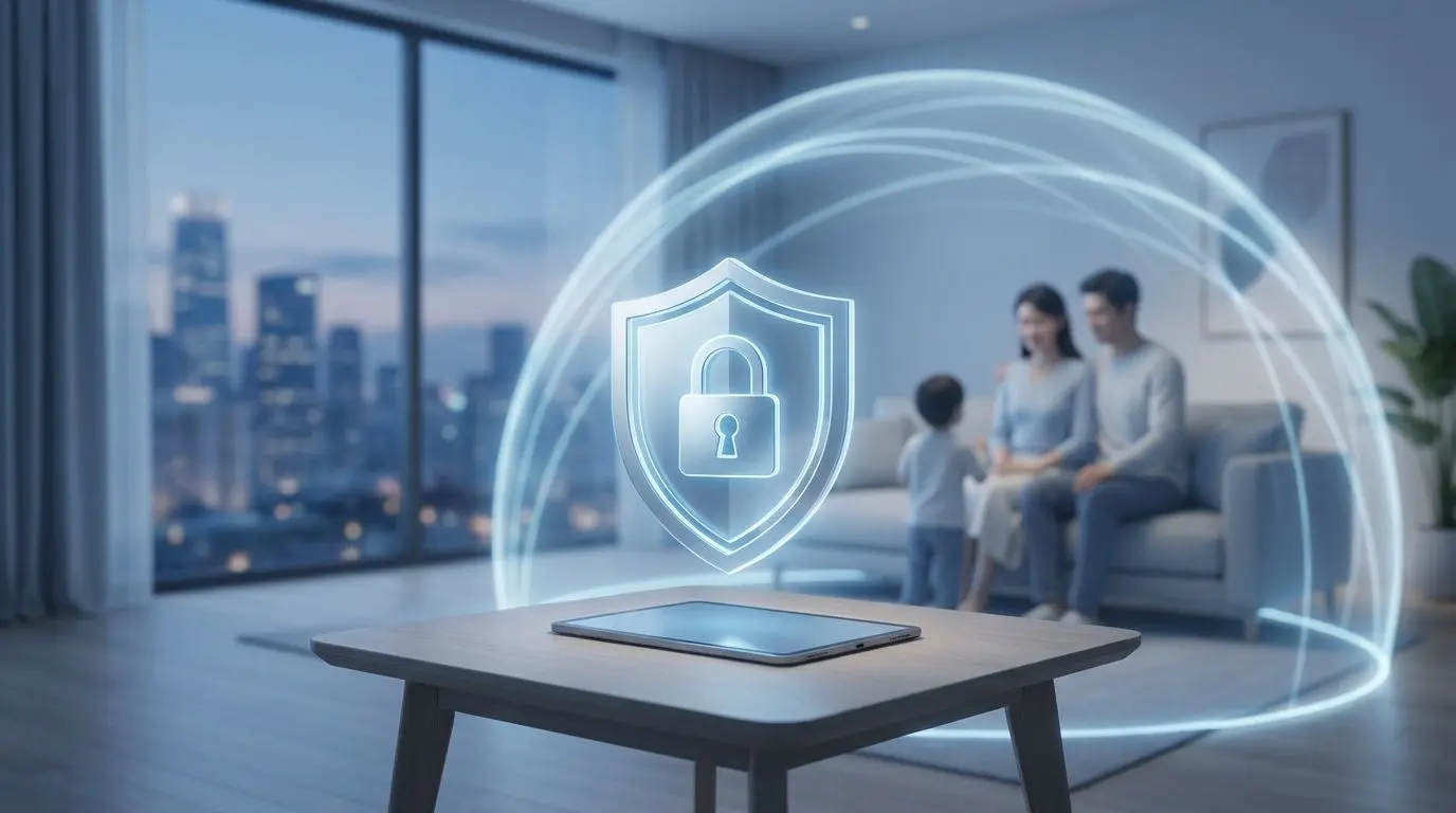 Digital illustration of family safety and account protection