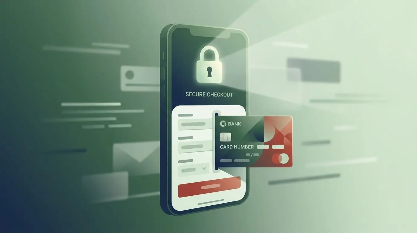Secure online payment illustration with card smartphone and lock