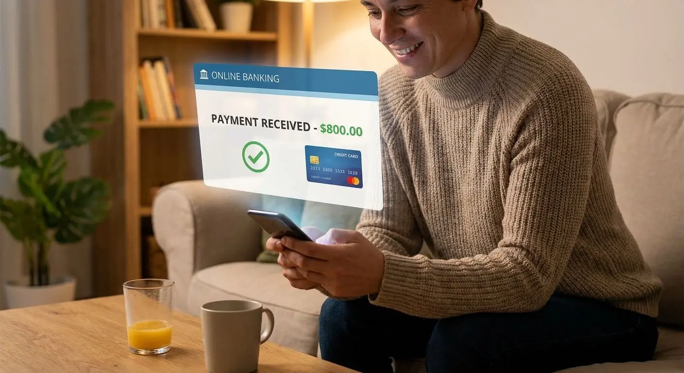 Player viewing a card payout on a mobile banking app