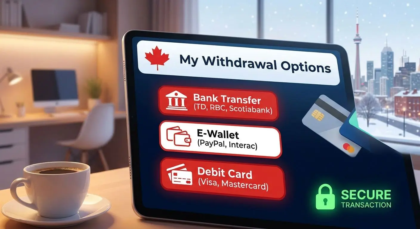 Illustration of card, e-wallet and bank withdrawal options for Canadian players