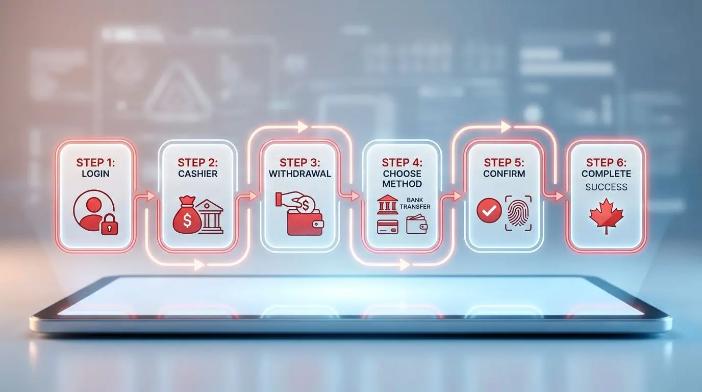 Infographic showing the withdrawal steps from login to confirmation